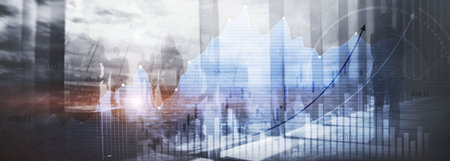 Financial graphs and analytics for investment solution. Double exposureの写真素材