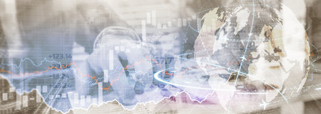 Global stock market trading. Background with 3D model of the globeの写真素材