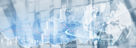 Global stock market trading. Background with 3D model of the globeの写真素材