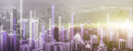 Data analysis. Financial data on a monitor as Finance data concept. Analytics 2023 on city backgroundの写真素材