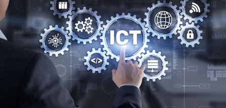Information and communications technology ICT is an extensional term for information technology ITの写真素材