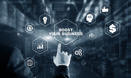 Boost your business on Virtual screen. Business Technology Internet and network conceptの写真素材