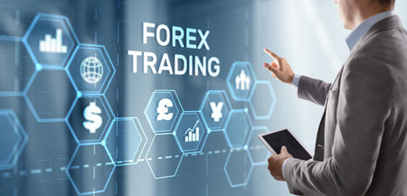Inscription Forex Trading on Virtual Screen. Business Stock market conceptの写真素材