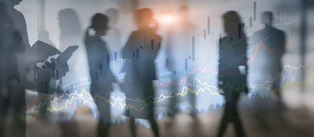 Business finance growth graph chart analysing diagram trading and forex exchange concept double exposureの写真素材