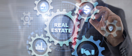 Real Estate Property insurance and security concept. Gears iconの写真素材