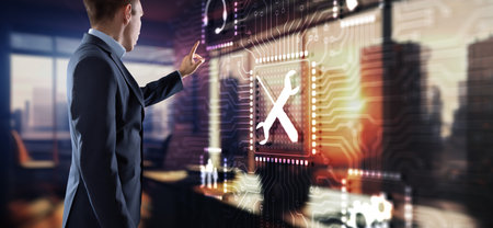 Businessman hand touch Technical support. Business and technology conceptの写真素材