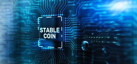 Stable Coin. Stablecoins Cryptocurrencies Stable Market Price Value Coin Currency.CPU Chip backgroundの写真素材