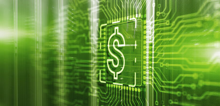 Fintech financial technology concept on 3d Electronic Circuit Board Chipの写真素材