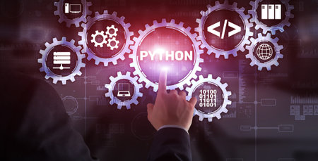 Python high level programing language. Communications Technology conceptの写真素材