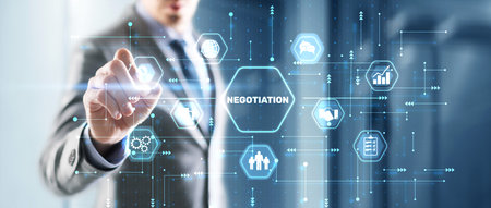 Negotiations and discussion of business strategiesの写真素材