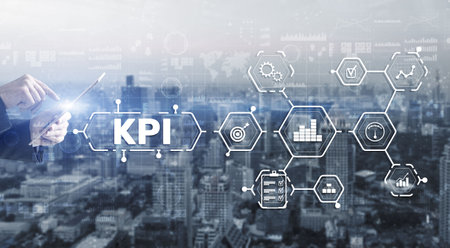 KPI Key Performance Indicator Business Internet Technology Concept on Futuristic city backgroundの写真素材