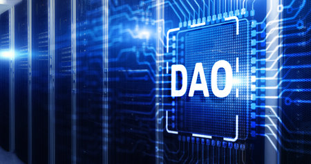 DAO. Decentralized Autonomous Organization on 3d Electronic Circuit Board Chipの写真素材