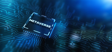 Inscription metaverse on processor icon. Global Internet connection metaverseの写真素材