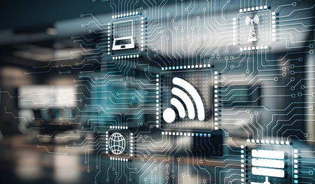 Wireless network and connection city. Technology business and modern lifestyle conceptの写真素材