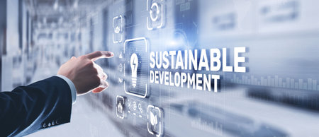Sustainable Balanced Development. Balance between nature and scienceの写真素材