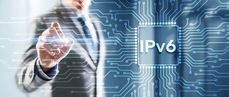 Clicking on the virtual screen: IPv6. Business, Technology, Internet and network conceptの写真素材