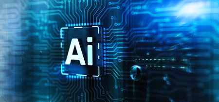 Artificial intelligence chip. Ai chipset on 3D circuit boardの写真素材
