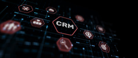 Customer relationship management CRM automation system software. Business and technology concept. Abstract backgroundの写真素材