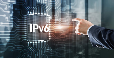 Clicking on the virtual screen: IPv6. Business, Technology, Internet and network conceptの写真素材