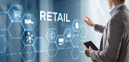 Retail concept marketing channels E-commerce Shopping automation on virtual screenの写真素材
