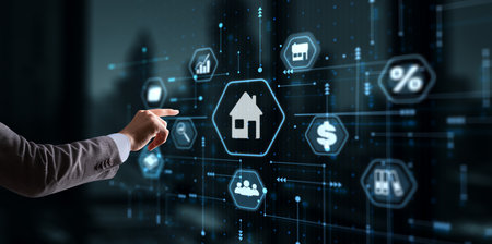 Businessman presses a button Smart home Automation Control System. Innovation technologyの写真素材