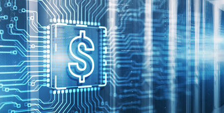 Fintech financial technology concept on 3d Electronic Circuit Board Chipの写真素材