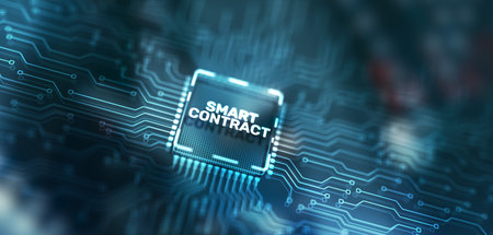 Smart contract, blockchain in modern business technology on server backgroundの写真素材