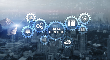 Data center mainframe server hardware infrastructure information communication technology internet concept. Mixed mediaの写真素材