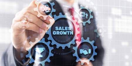 Businessman drawing 3d graphics on virtual screen sale growthの写真素材