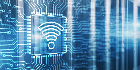 Wireless internet connection on Electronic Circuit Board Chipの写真素材
