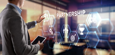 Partnership of companies. Collaboration. Business Technology Internet conceptの写真素材