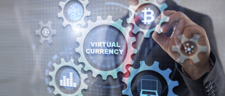 Virtual Currency Financial Technology Background Exchange Investment conceptの写真素材