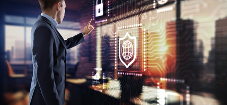 Cyber security network. Padlock icon and internet technology networking. Data protection privacy conceptの写真素材