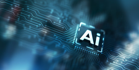 Artificial intelligence chip. Ai chipset on circuit board. Data center backgroundの写真素材