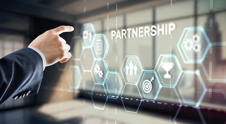 Partnership of companies. Collaboration. Business Technology Internet conceptの写真素材