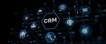 Customer relationship management CRM automation system software. Business and technology concept. Abstract backgroundの写真素材