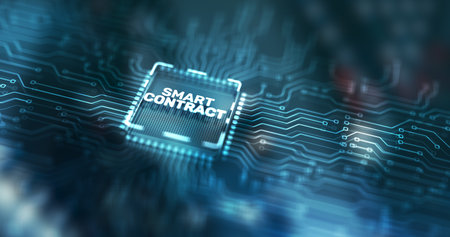 Smart contract, blockchain in modern business technology on server backgroundの写真素材