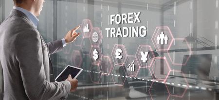 Inscription Forex Trading on Virtual Screen. Business Stock market conceptの写真素材