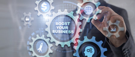 Boost your business on Virtual screen Gears. Business Technology Internet and network conceptの写真素材