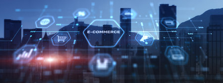 E-commerce Global Business Digital Marketing on modern cityの写真素材