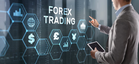 Inscription Forex Trading on Virtual Screen. Business Stock market conceptの写真素材