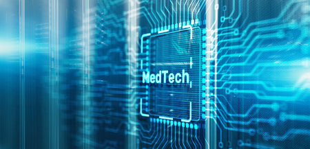 Medicine technology integration automation computing health care concept. CPU Icon. Electronic Circuit Board Chipの写真素材