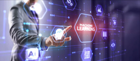 Businessman presses a button Machine learning. New technology 2023の写真素材