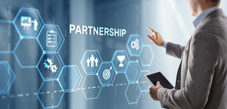 Partnership of companies. Collaboration. Business Technology Internet conceptの写真素材