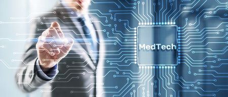Medicine technology integration automation computing health care concept. Clicking on the virtual screen CPU Iconの写真素材