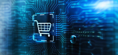 E-commerce on 3d Electronic Circuit Board Chipの写真素材
