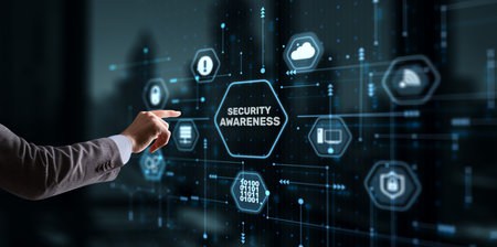 Virtual display button: Security Awareness Business, Technology, Internet and network conceptの写真素材