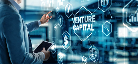 Businessman touching finger Venture Capital. Mixed Mediaの写真素材