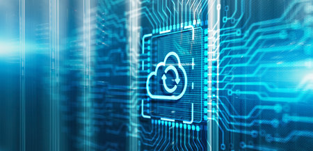 Cloud computing concept. Connect to cloud. 3d Electronic Circuit Board Chipの写真素材