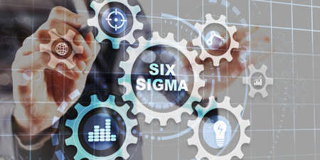 Six Sigma Manufacturing Quality control. Process improving concept. Business internet tehcnologyの写真素材
